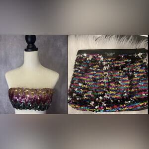 NEW Victorias Secret Multicolor Sequin Bikini Top Band Large & Clutch Purse